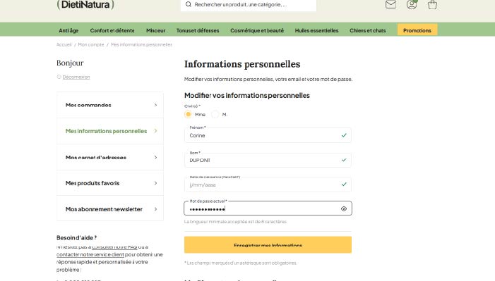 Modifier son mot de passe depuis son compte